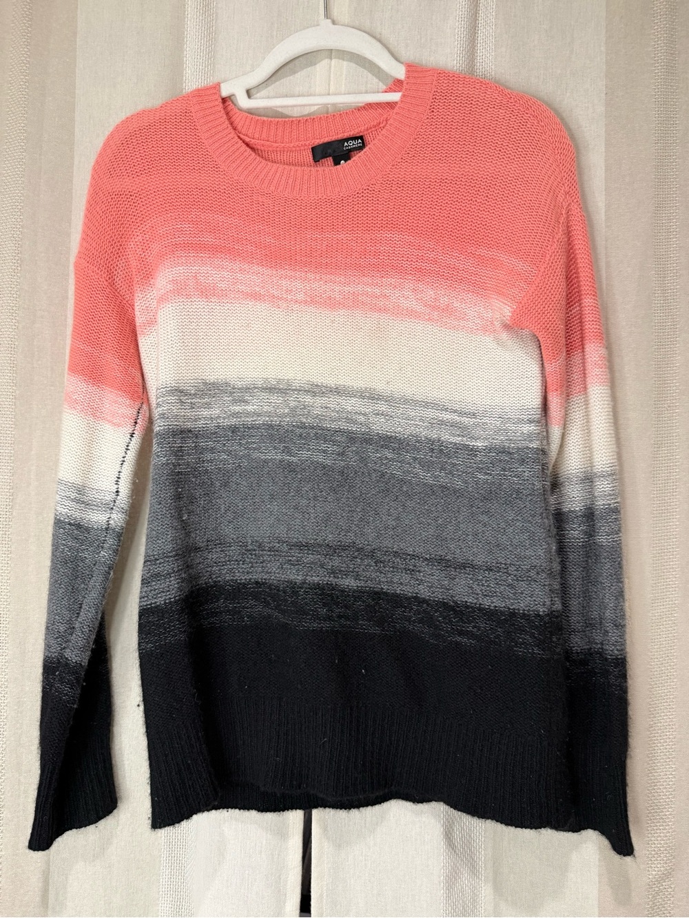 Aqua Coral, White & Black Gradient Crewneck Cashmere Sweater Size XS